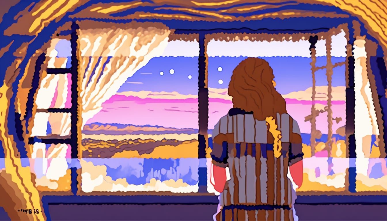 Epic Surrealist Landscape with Figure at Window