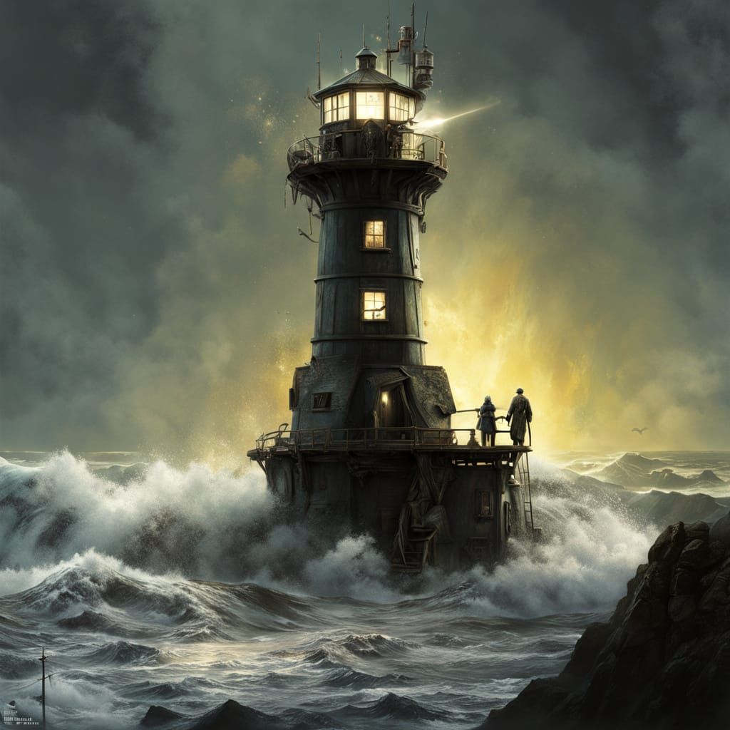 Whimsical Lighthouse Keeper Under Siege, Burtonesque Diorama