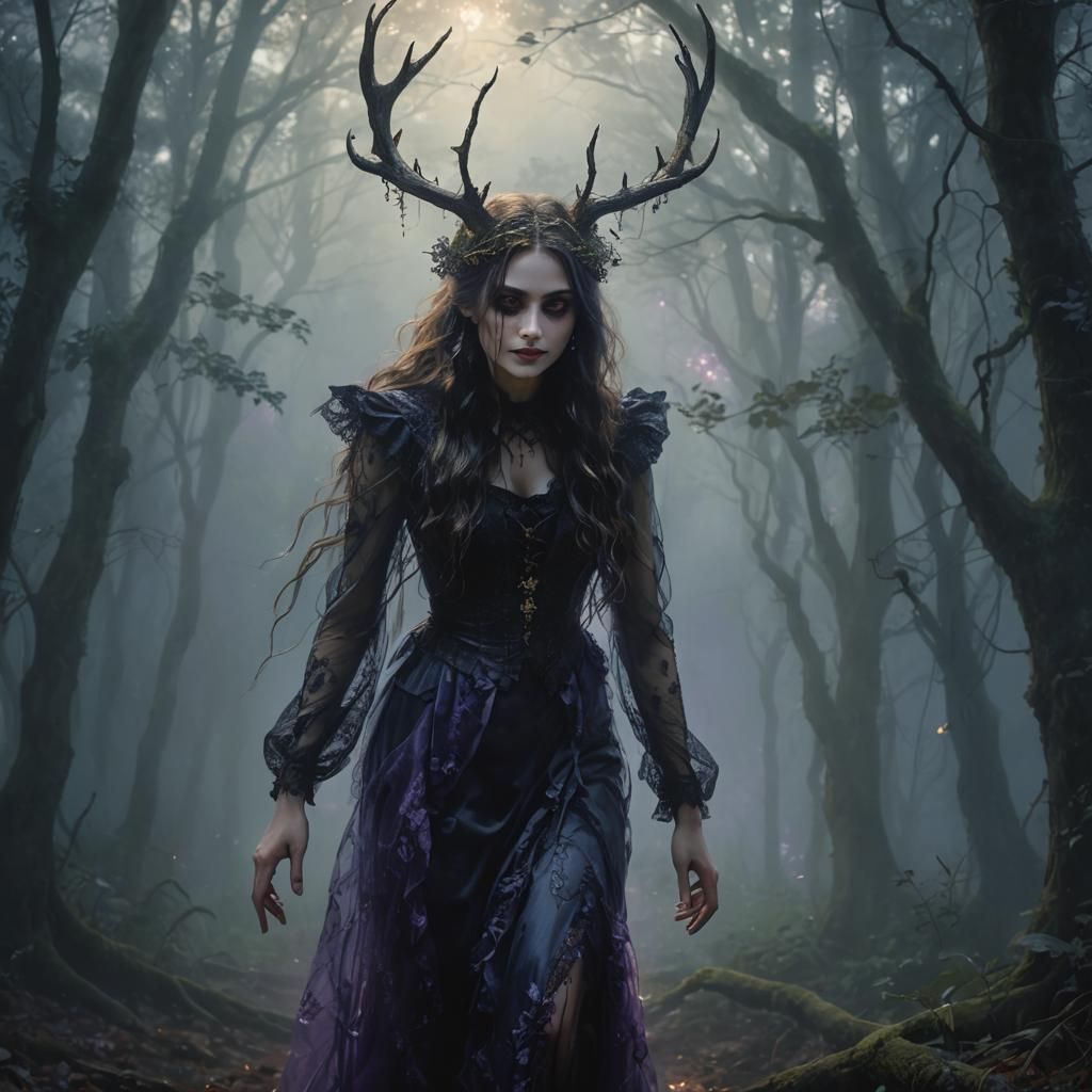 Gothic Beauty Portrait in Misty Twilight