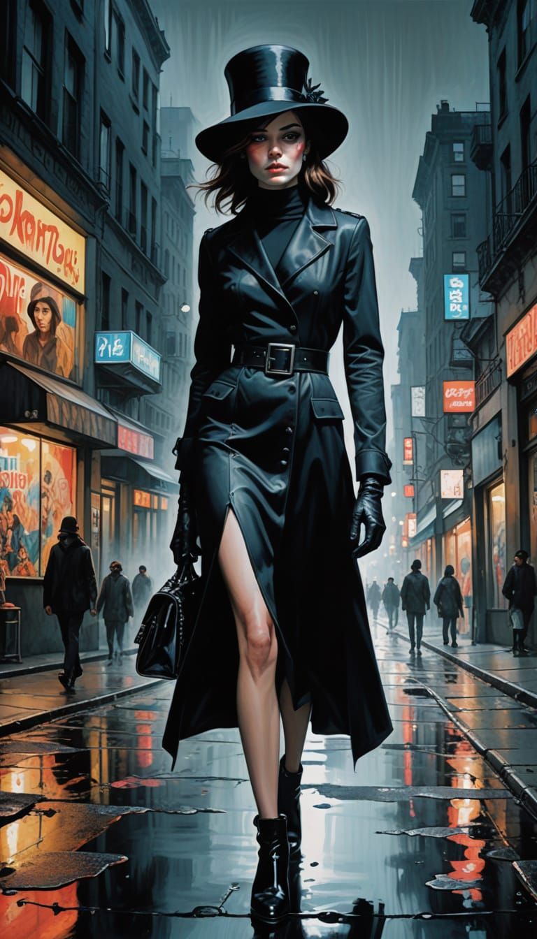 She's got an alligator bag
Top Hat to match
Dressed in black on black
She's got a Philipino girlie
She claims is her fri...