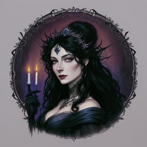 Witch Holds Glass Slipper as Gouache Illustration