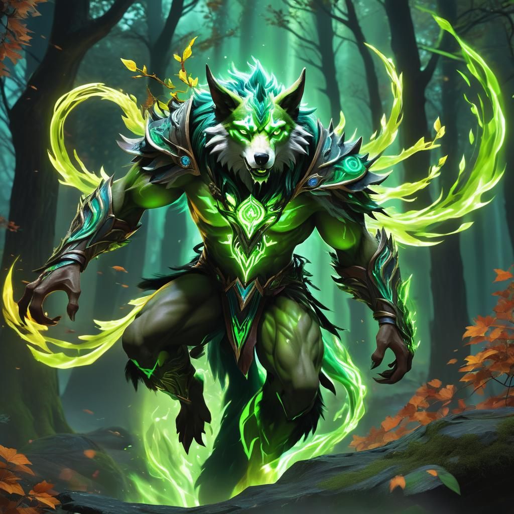 Blood elf druid shapeshifting in wolf