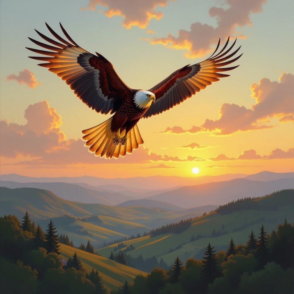 Majestic Bird of Prey in Golden Light, as Oil Painting
