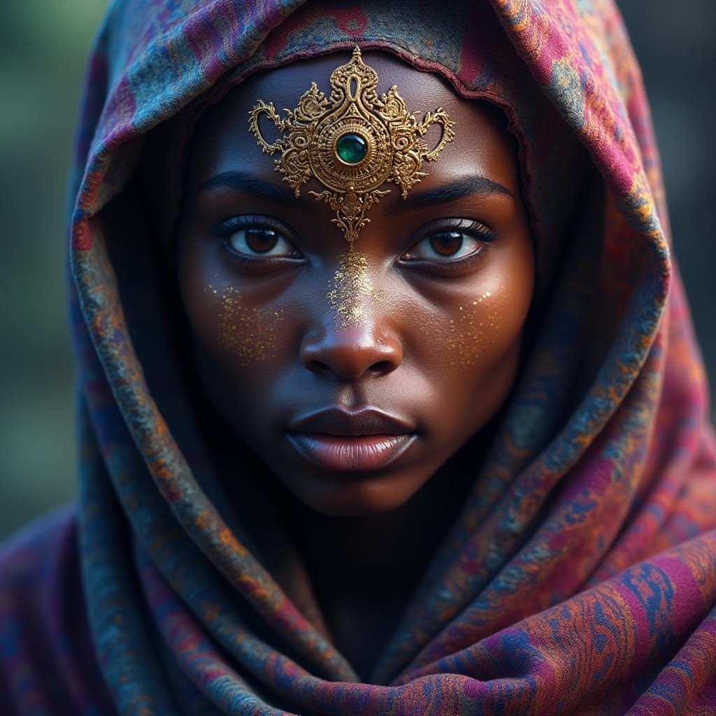 Ancient Ancestor Goddess in Vibrant, Hyperrealistic Portrait