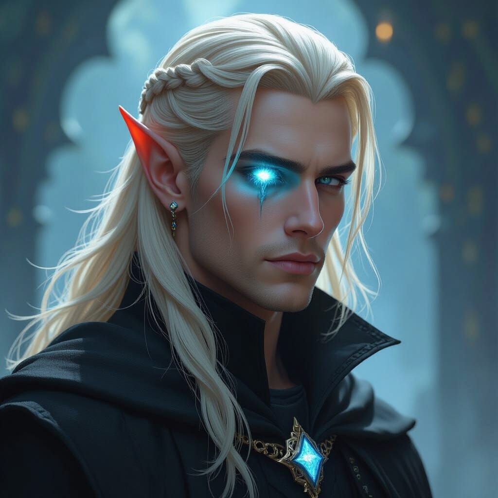 High Elf with Magic Crystal Eye in Matte Painting Style