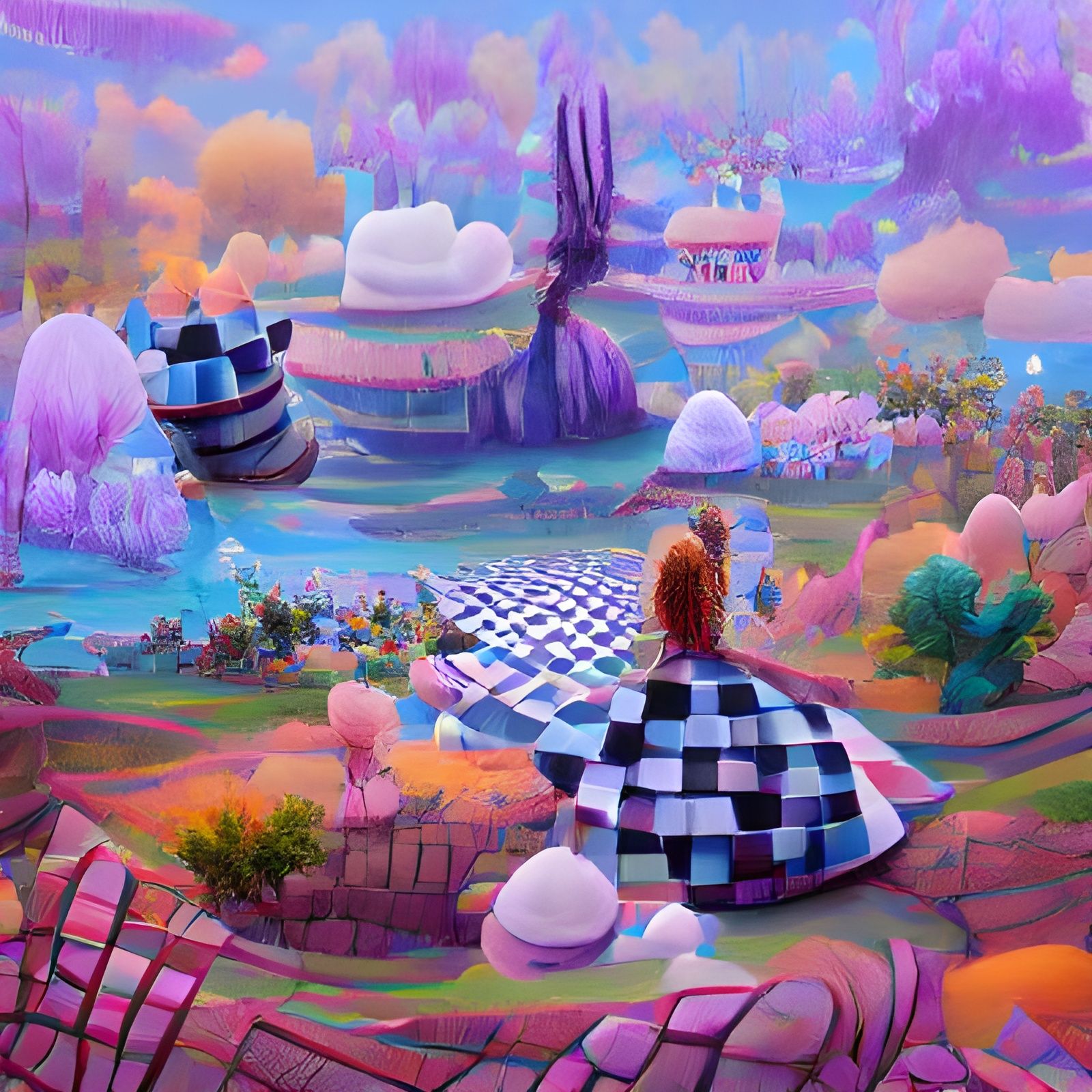 Surreal Alice in Wonderland Checkerboard Landscape