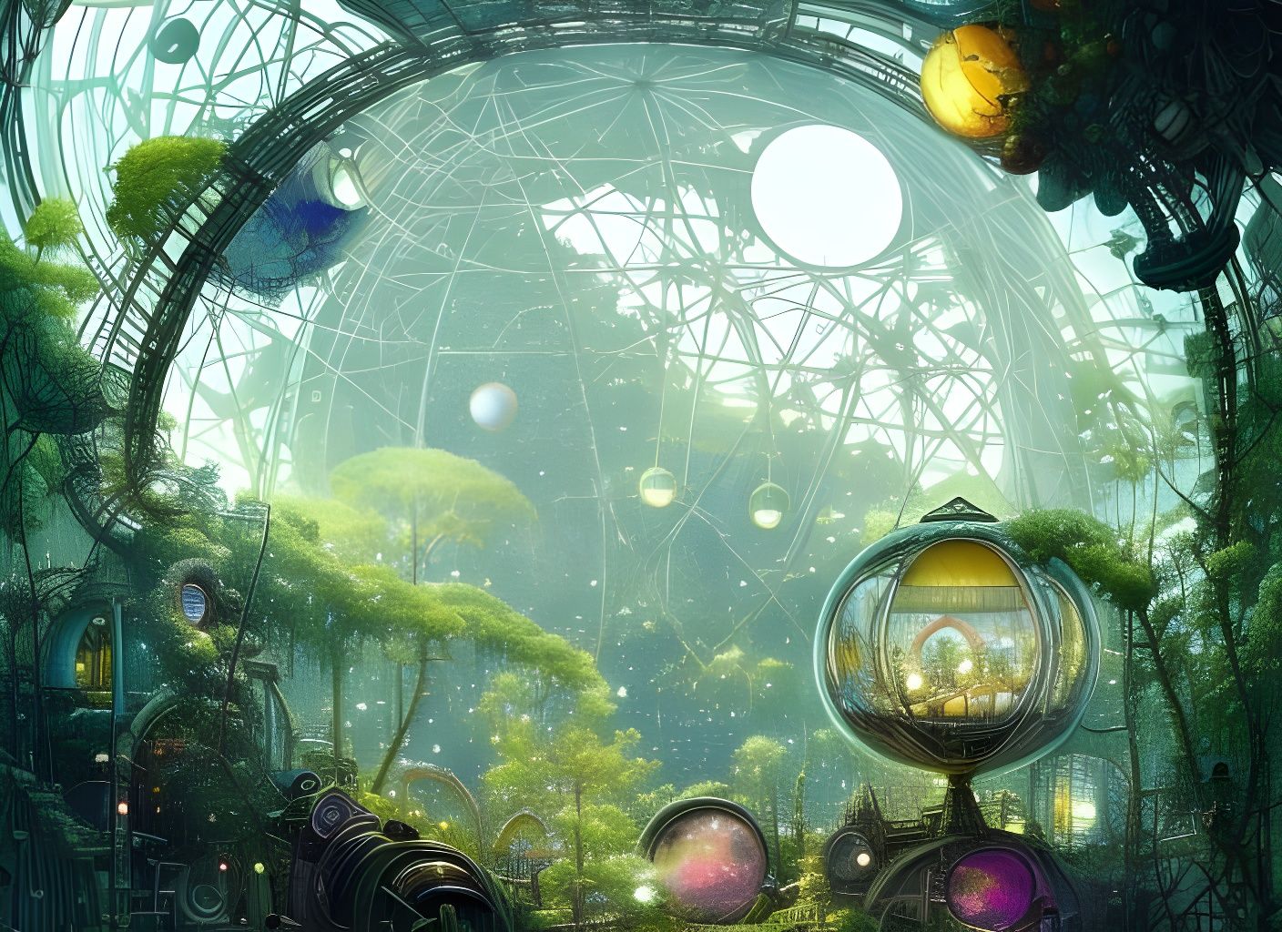 Lush Biospheres in Space Under Glass Domes