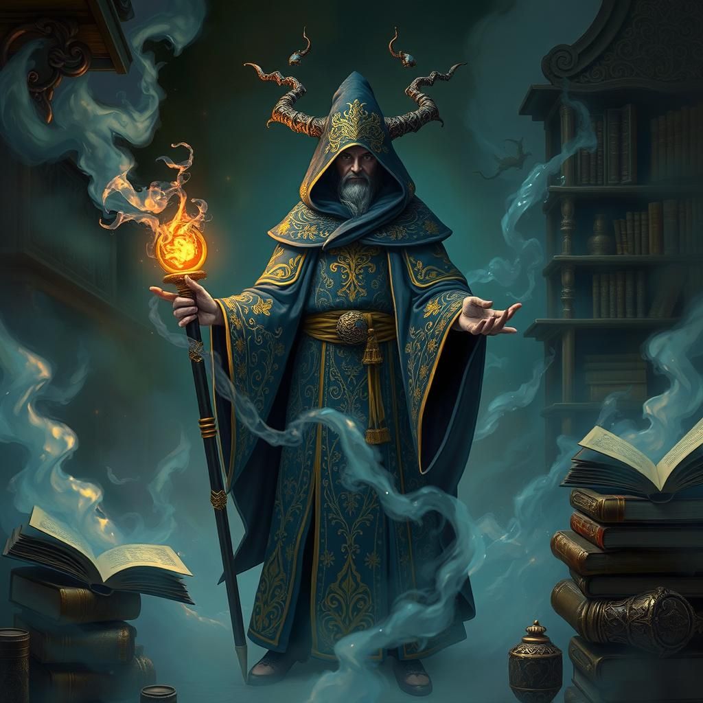 Mysterious Mage in Iridescent Mist: Fantasy Art