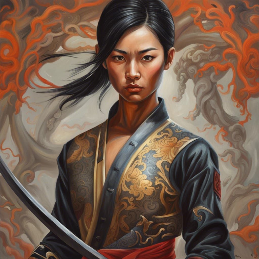 Kung Fu Girl Fighter Portrait in Detailed Matte Painting