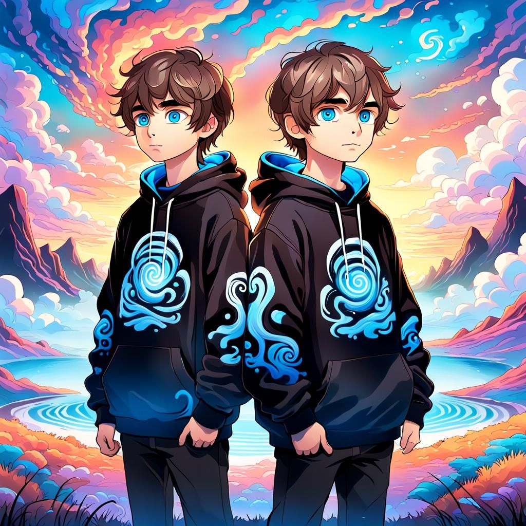 Twin Brothers in a Surreal Landscape: Digital Art