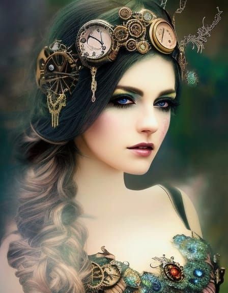 Beautiful Steampunk Fairy with Rose Jewelry