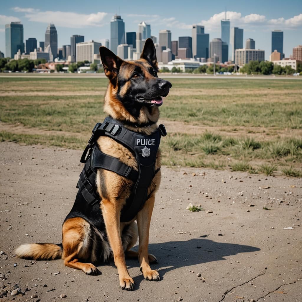 Cute Police Dog K-9 Unit in Field