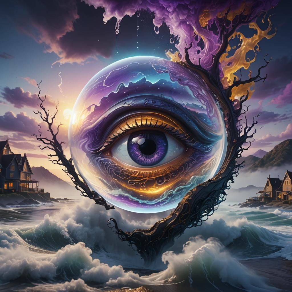 Surreal 3D Glass 'A' with Eye and Brain