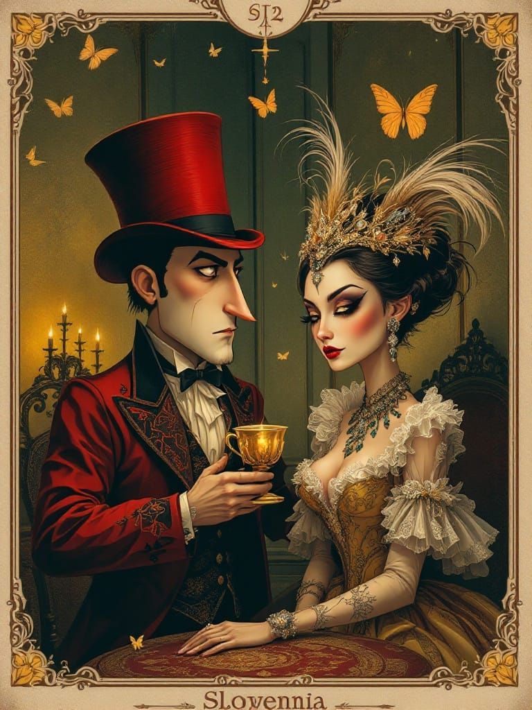 Vintage Parlor Scene in Yerka, Lacombe, Grimly Style