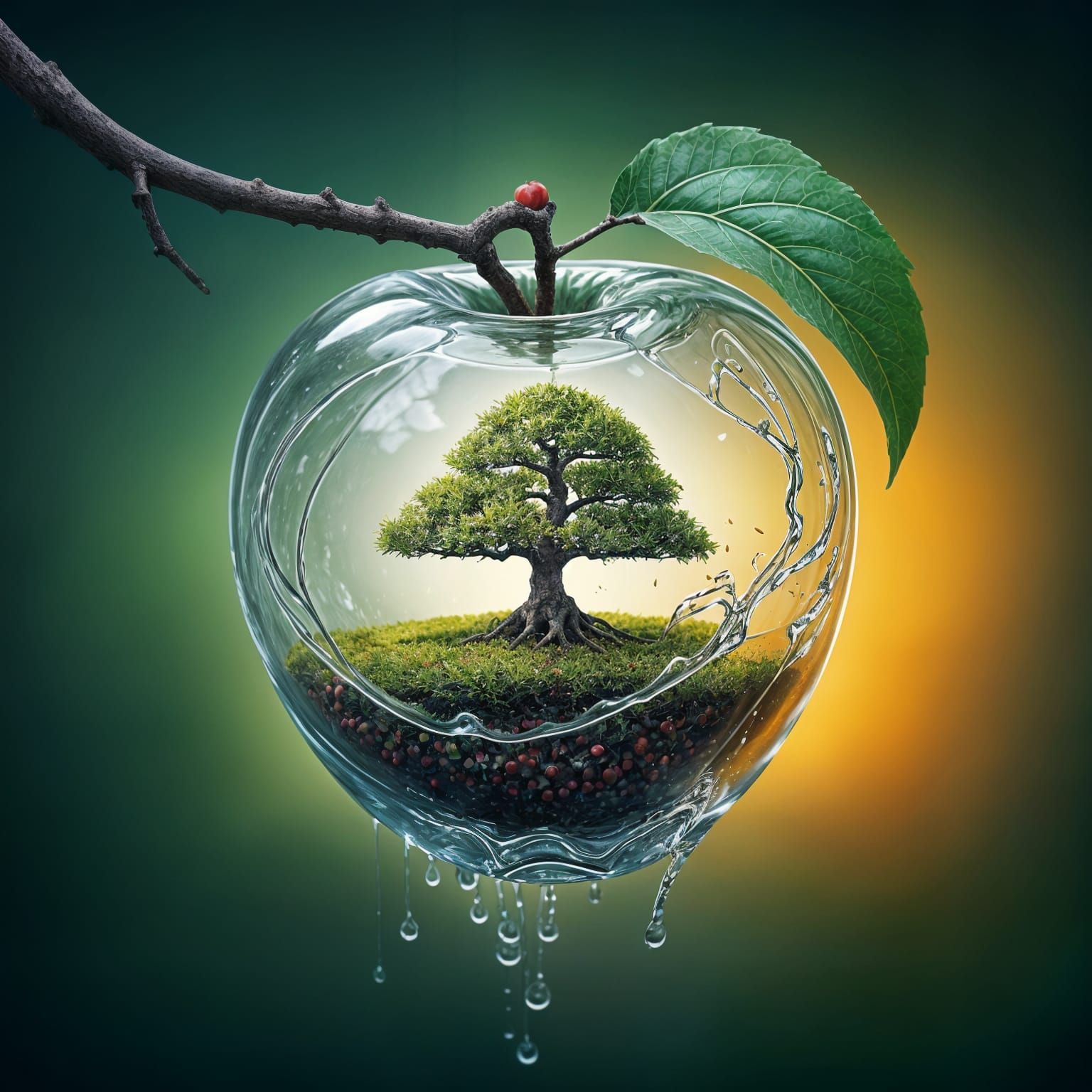 Glass Apple Tree of Life in Vibrant Splash Art