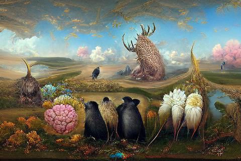 Prairie Creatures in a Surreal Psychedelic Landscape