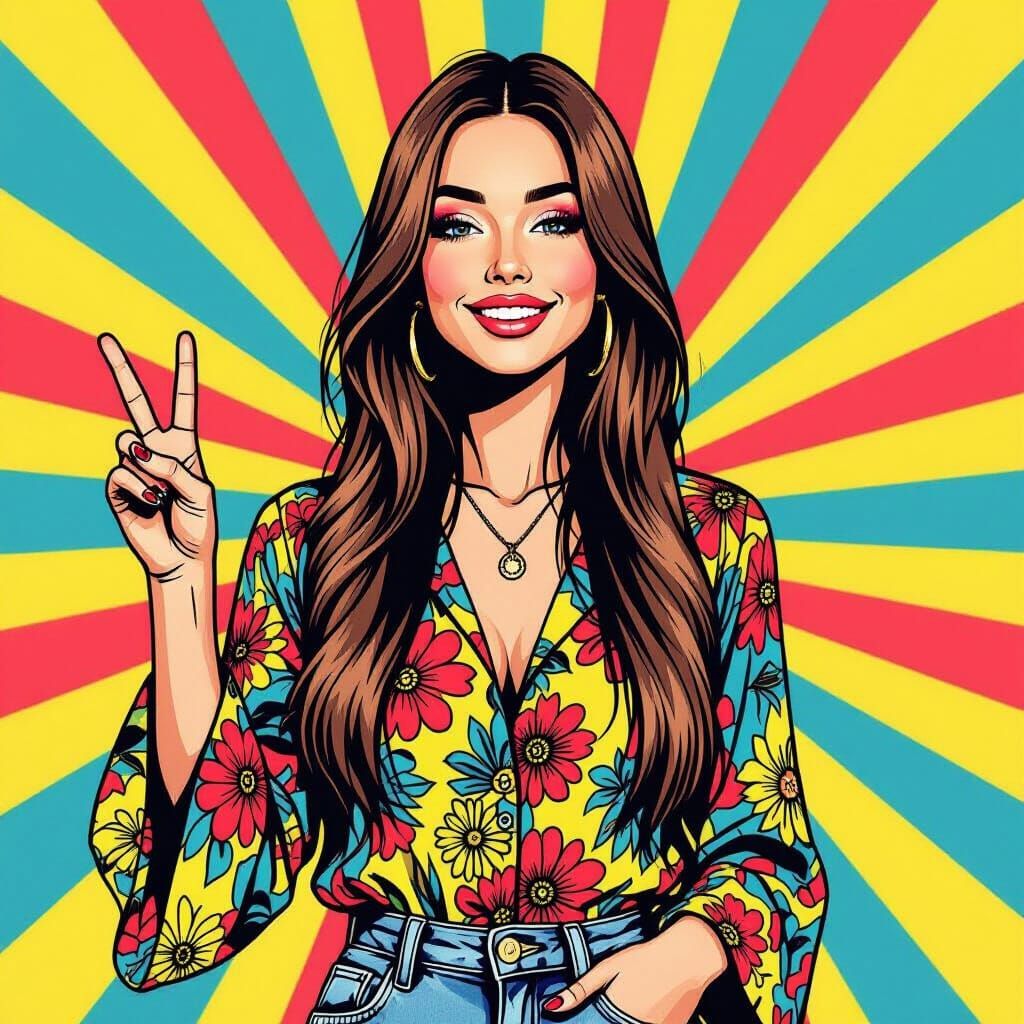 Woman Giving Peace Sign in Pop Art Style