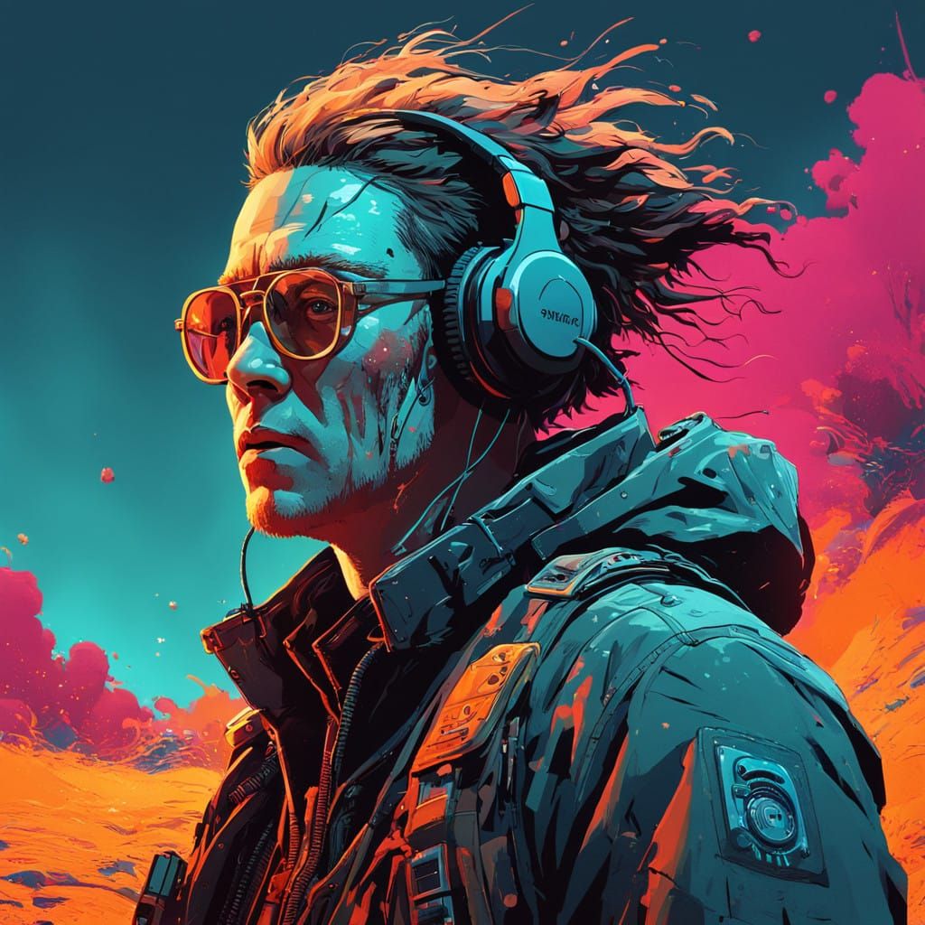 Podcast Host in Vibrant Digital Art Style