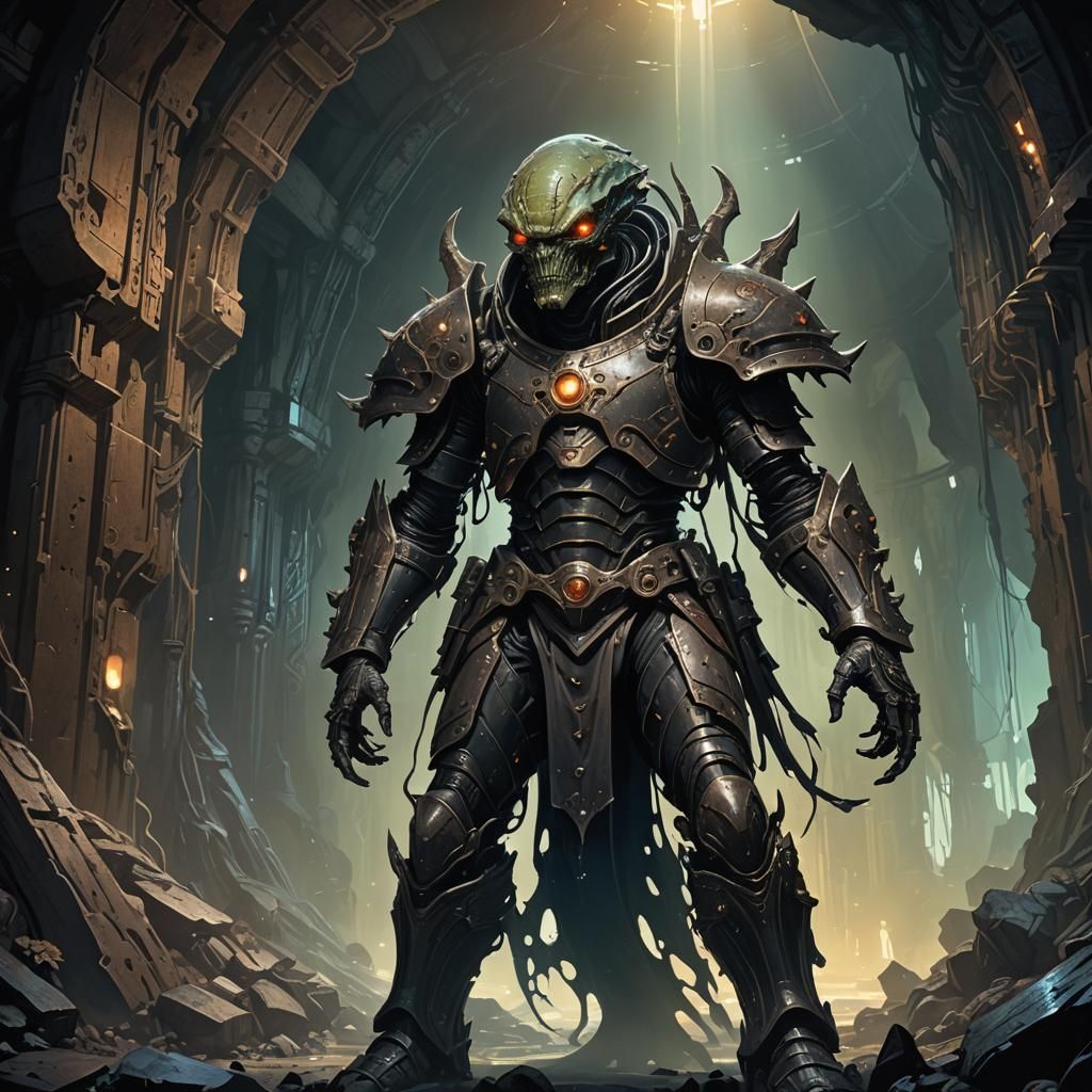 Alien Warrior in Leather Armor: Dark Fantasy Art