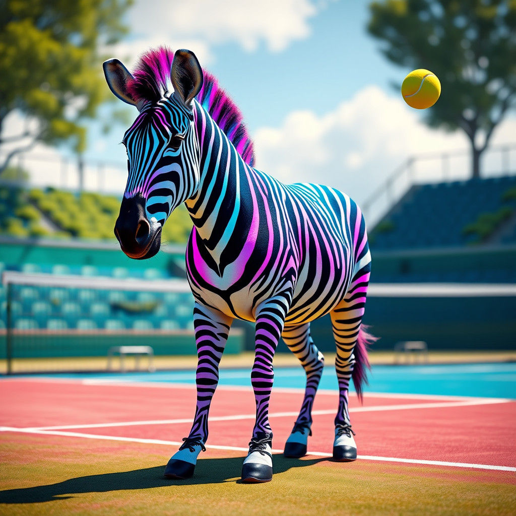Neon Zebra's Tennis Triumph: Digital Art