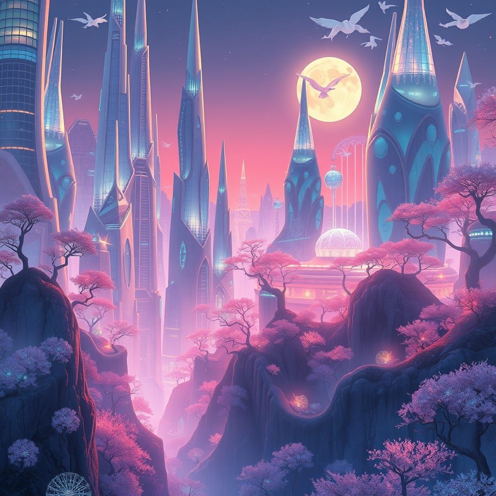 Dreamlike Futuristic Metropolis at Twilight