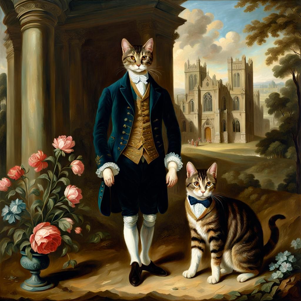 Edwardian Tabby Cat in Gainsborough Style Abbey Portrait