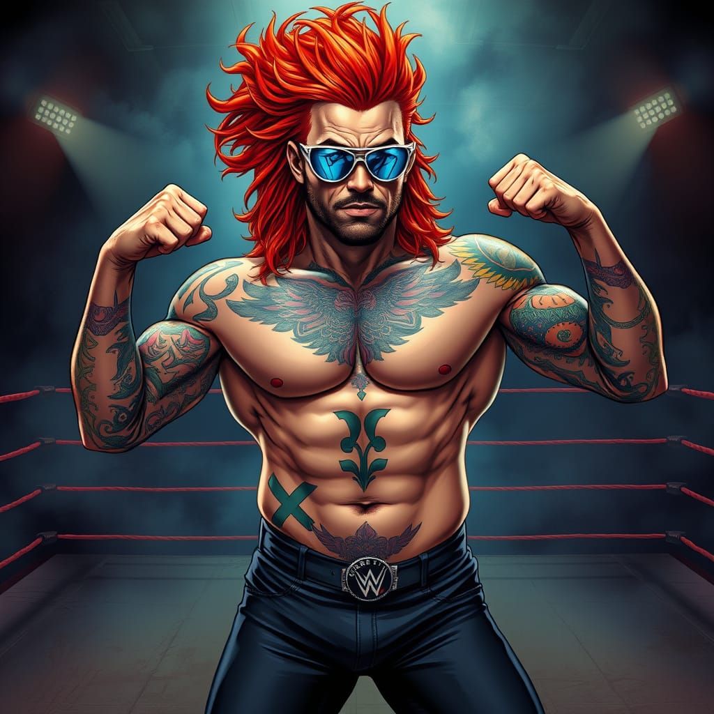 Muscled Wrestler in Bold Comic Book Style