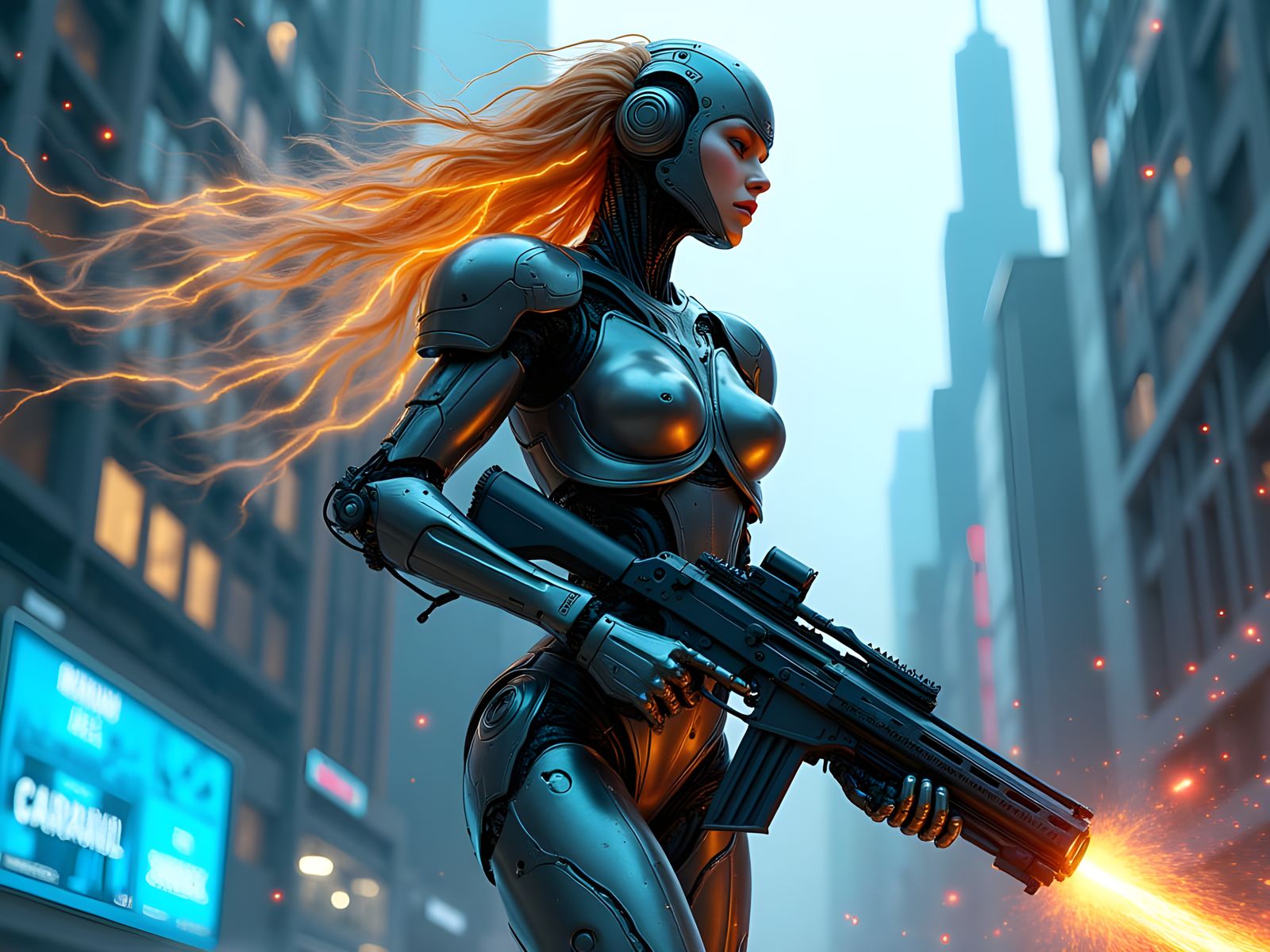 Cybernetic Goddess in Cubist Futurism Style