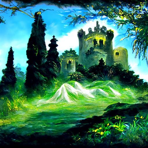 Otranto Castle in Dark Forest: Classical Oil Painting