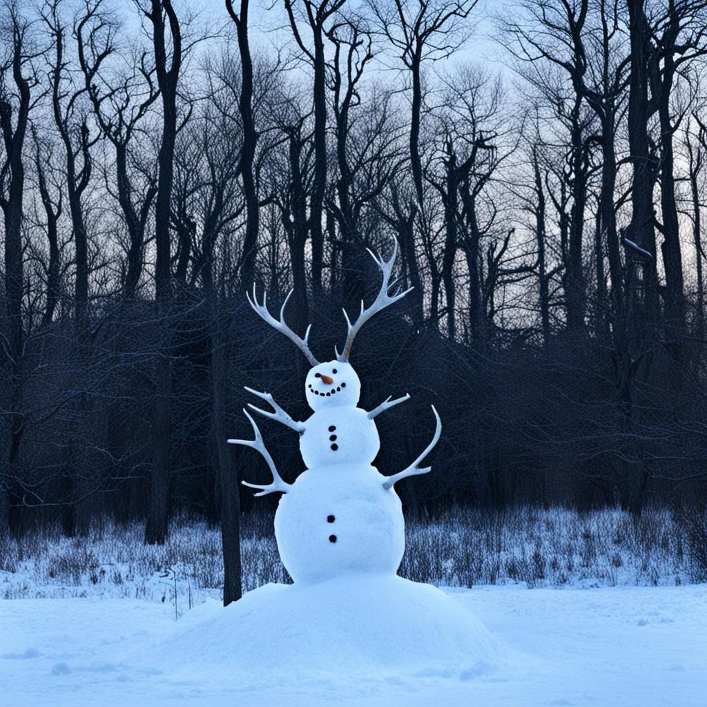 Creepy Snowman with Deer Antlers
