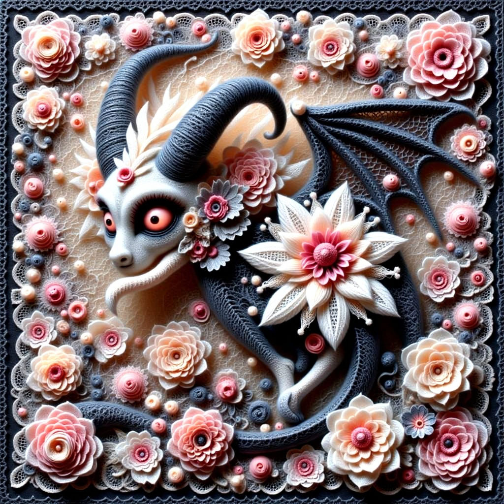 Pastel Goth Demon in Intricate Crochet Lace