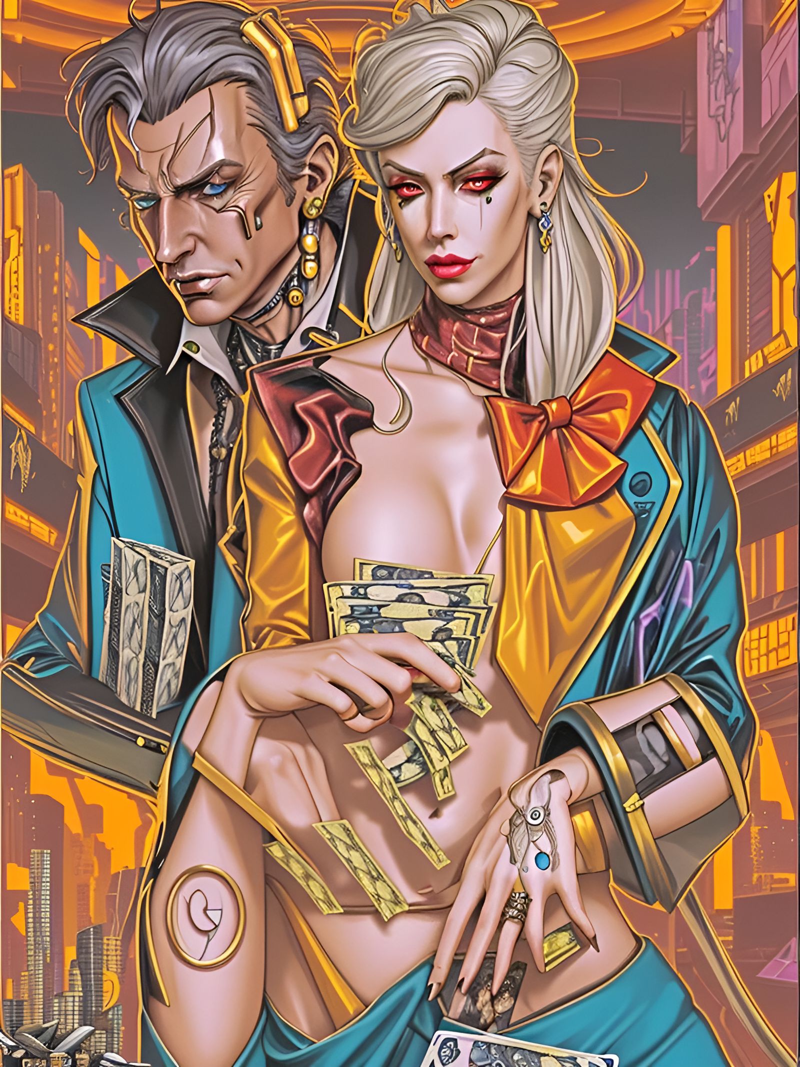 Wealthy Aristocrat Gambler in Cyberpunk Style