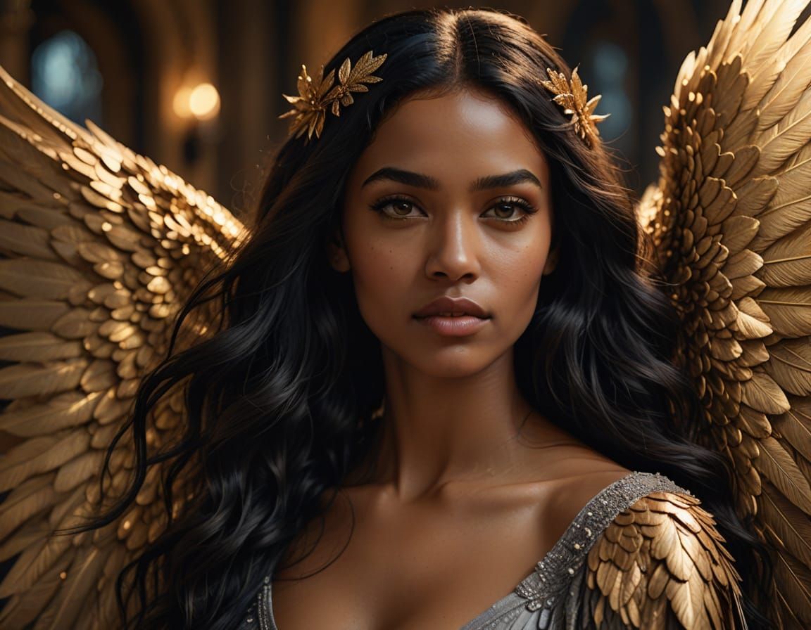 Dominican Woman with Glowing Wings in Digital Art