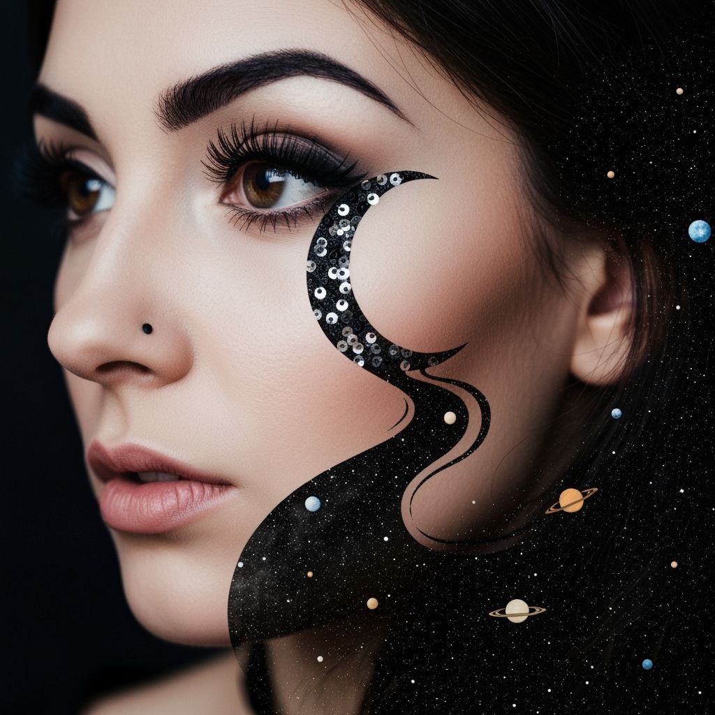 Goth Lady's Galaxy Portrait with Crescent Moon