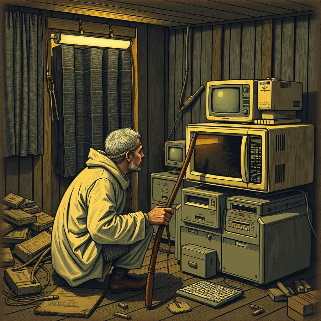 Hunter-Trapper in Modern World, AI Art