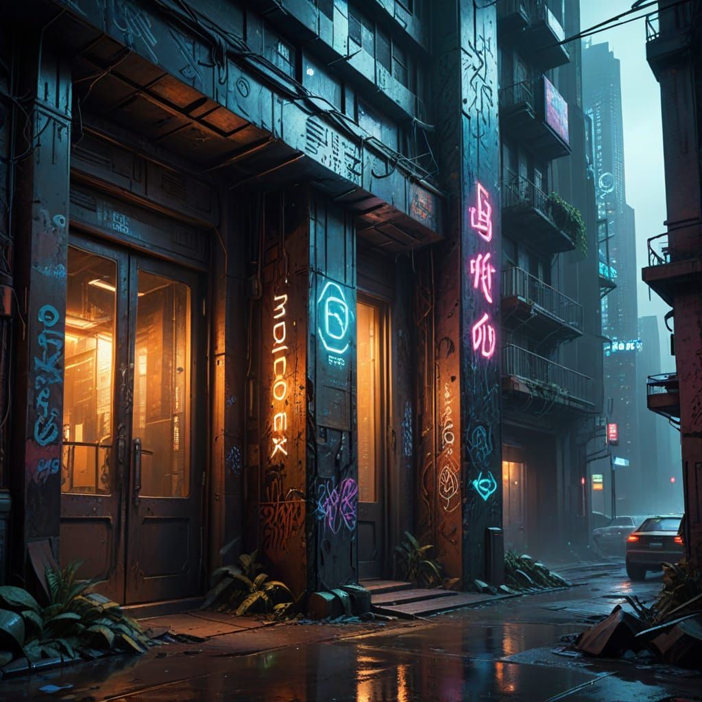 Cyberpunk Skyscraper Reveals Hidden Door