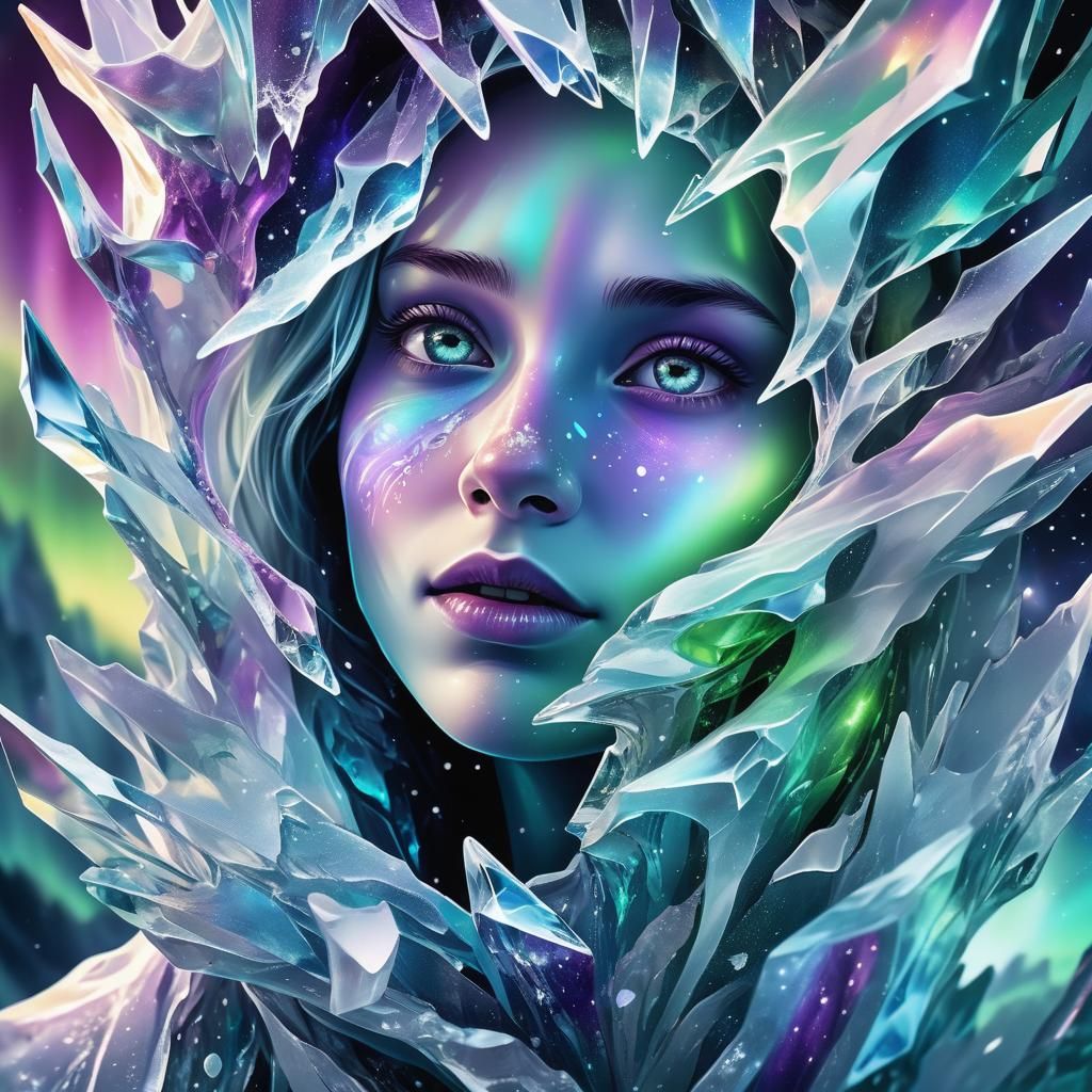 Astral Being Frozen in Ice, Dreamlike Digital Art