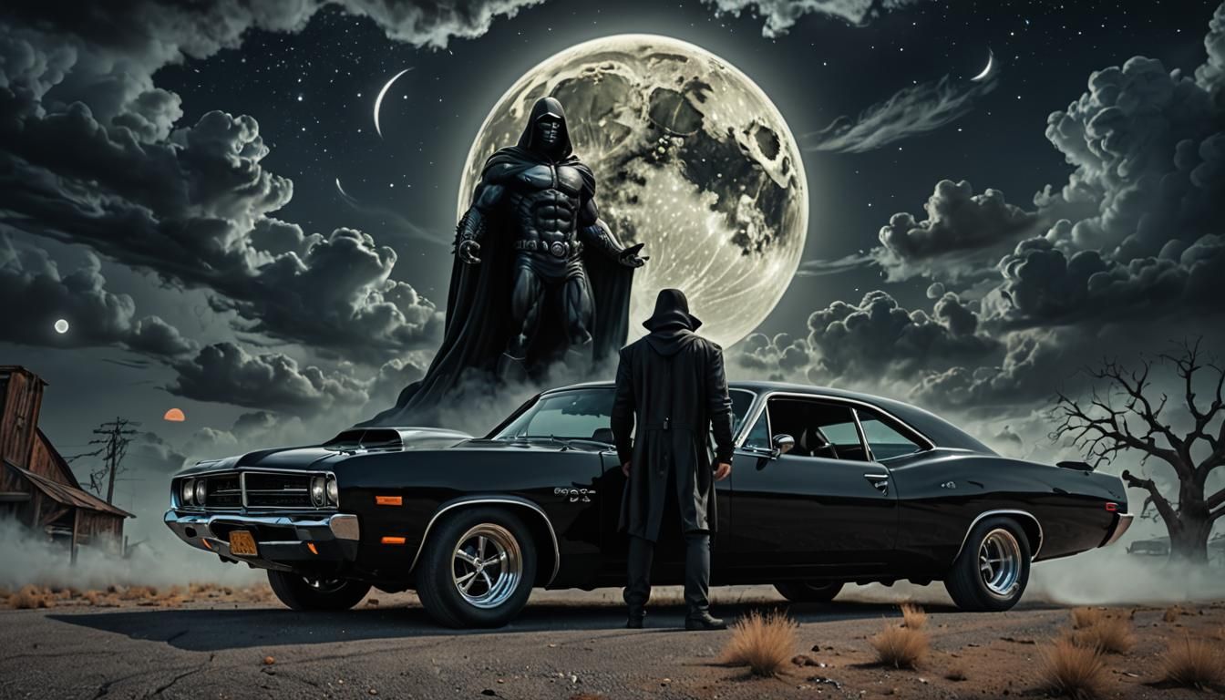 Classic Dodge Muscle on a dark night