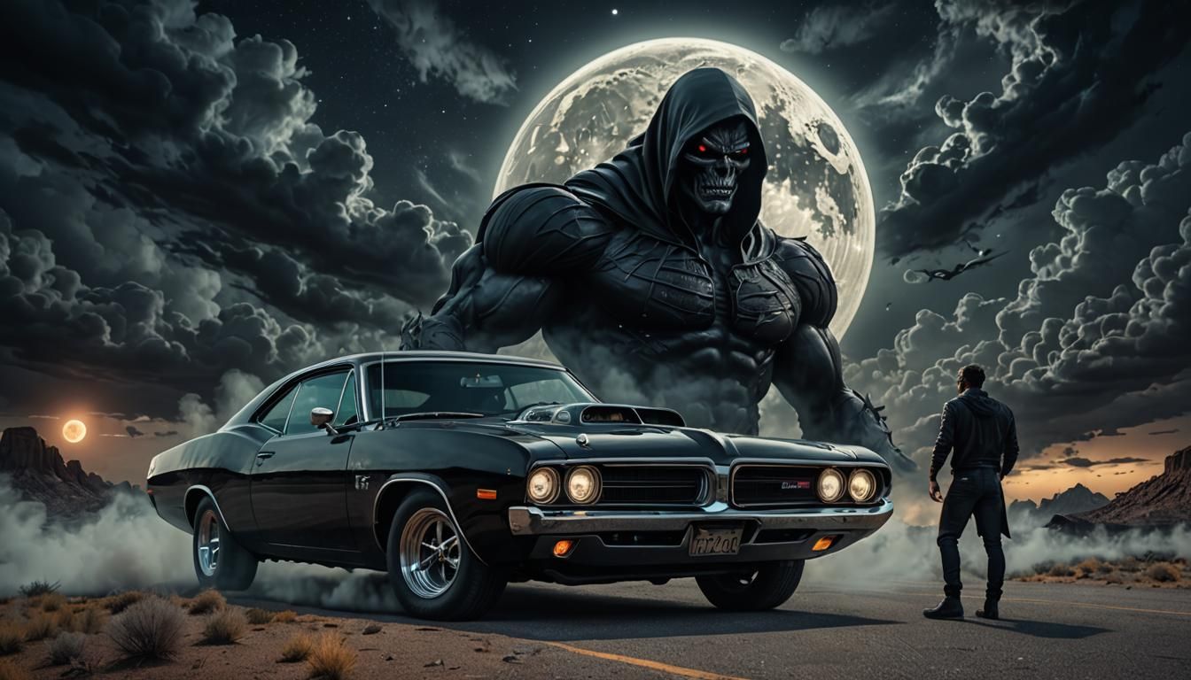 Classic Dodge Muscle on a dark night