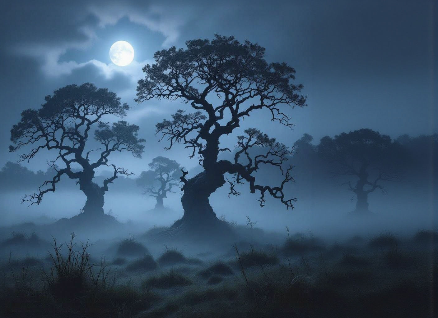 Mystical Moorlands at Nightfall in Dark Fantasy Style