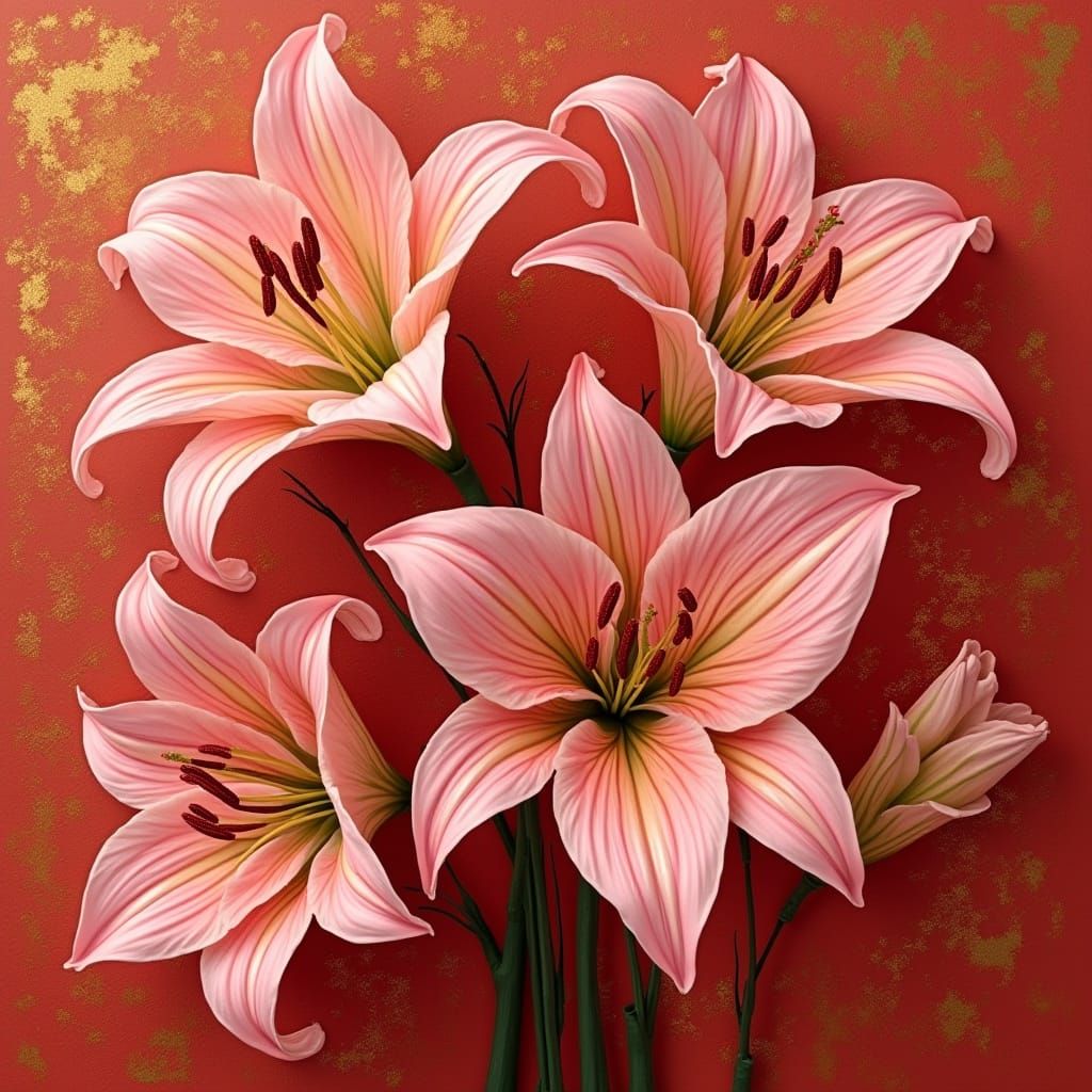 Exotic Pink Cala Lilies on a Bold Red Background