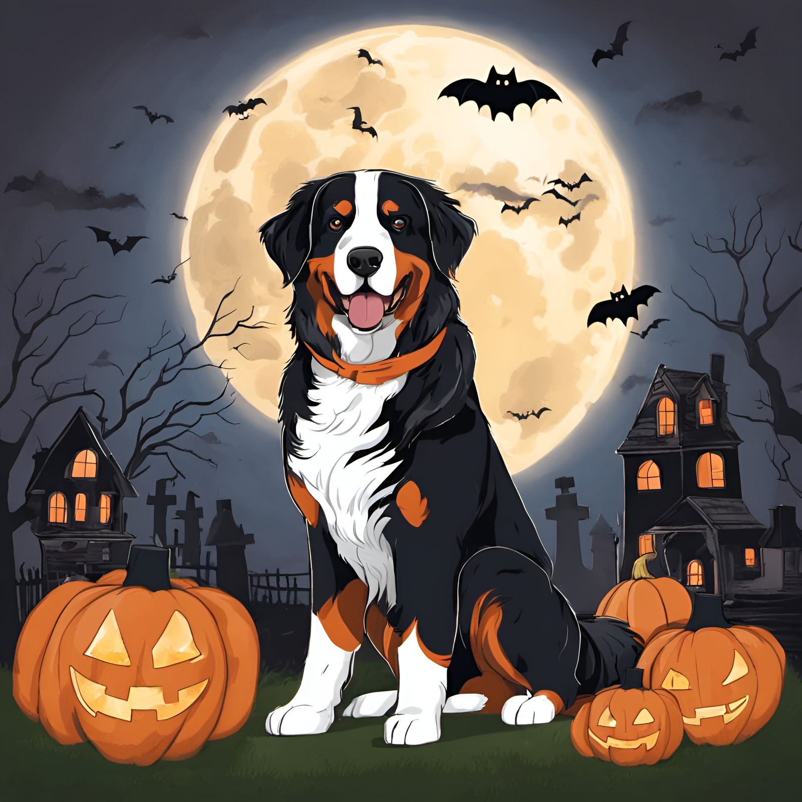 Halloween Bernese Mountain Dog in Costume