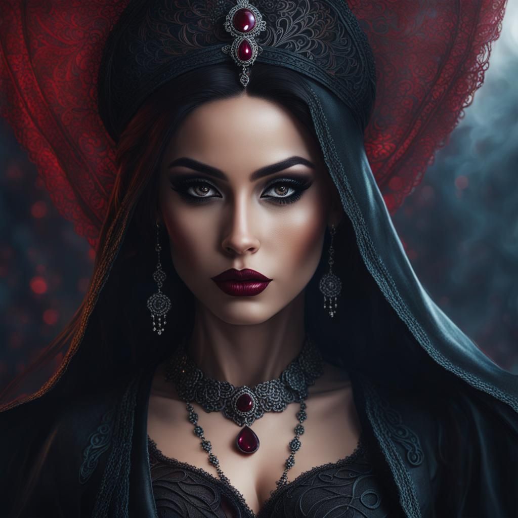 Gothic Latina Woman Portrait with Calligraphy