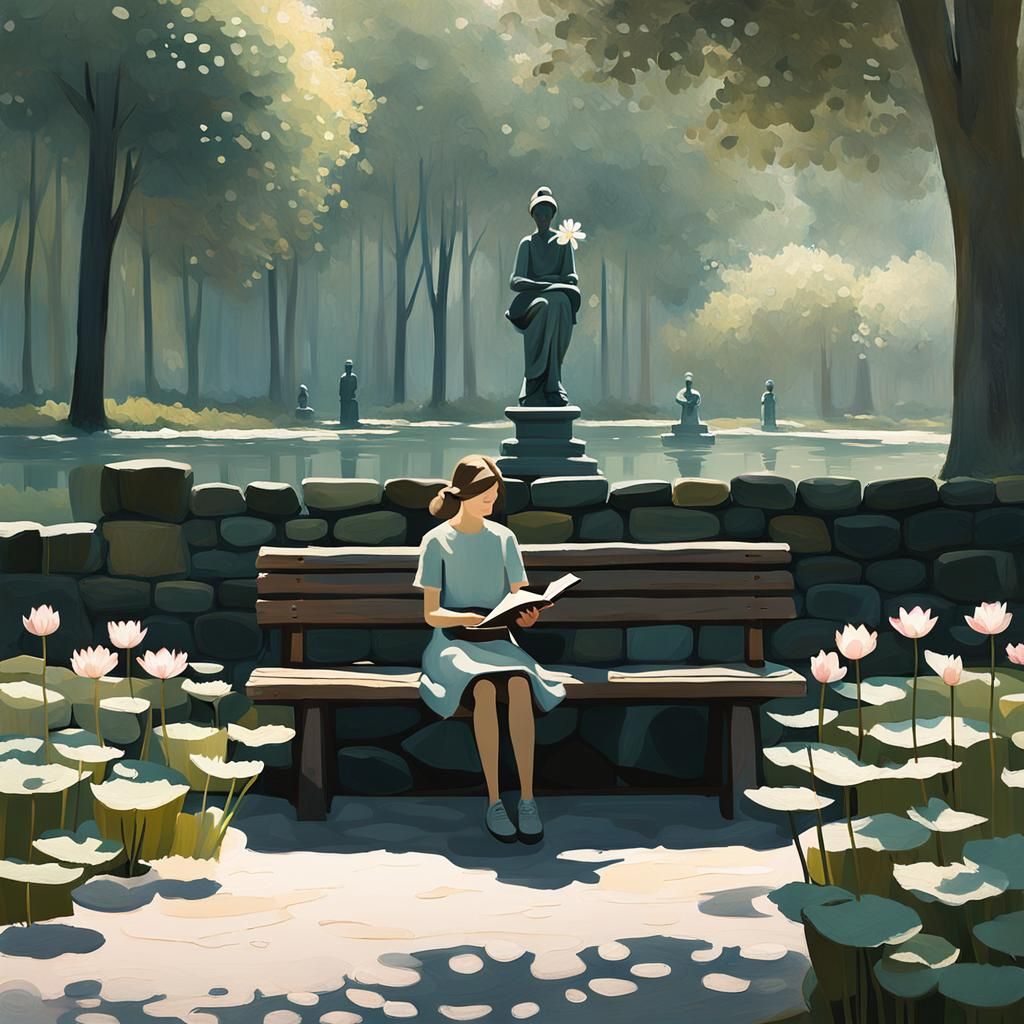 Impressionist Woman Sketching in Park with Soft Light