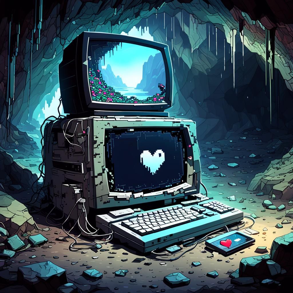 Abandoned Glitching Computer in Cave