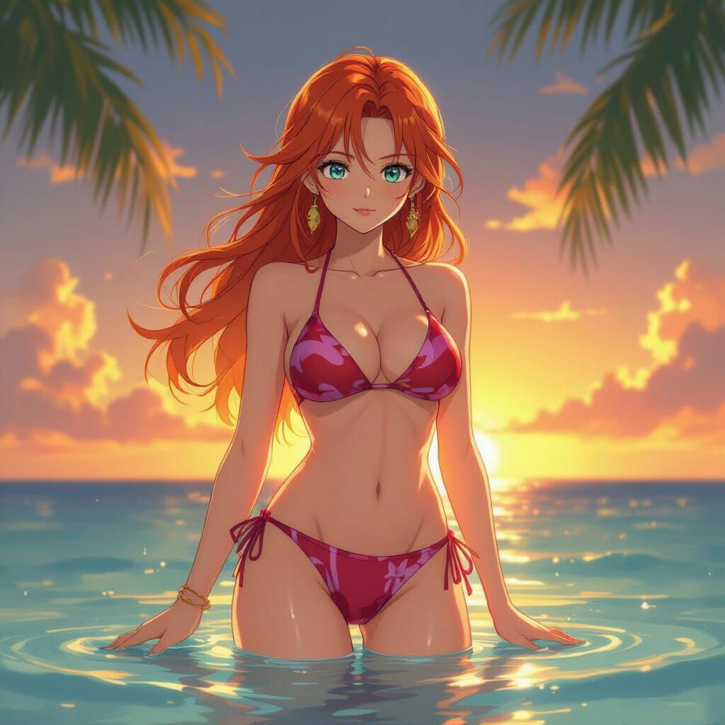 Elisabeth Liones in Bikini at Tropical Sunset