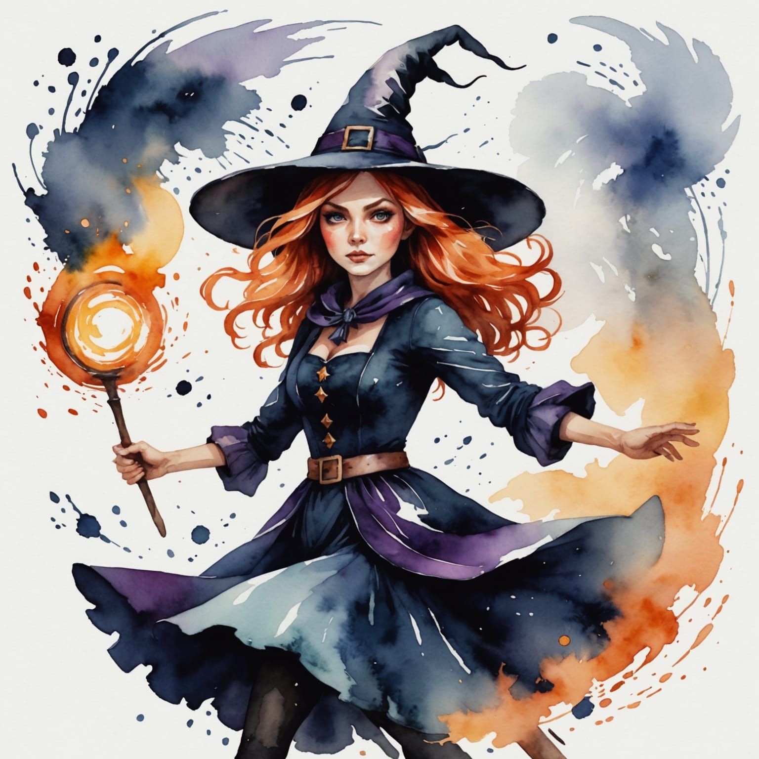 Enchanted Witch Conjured in Watercolor