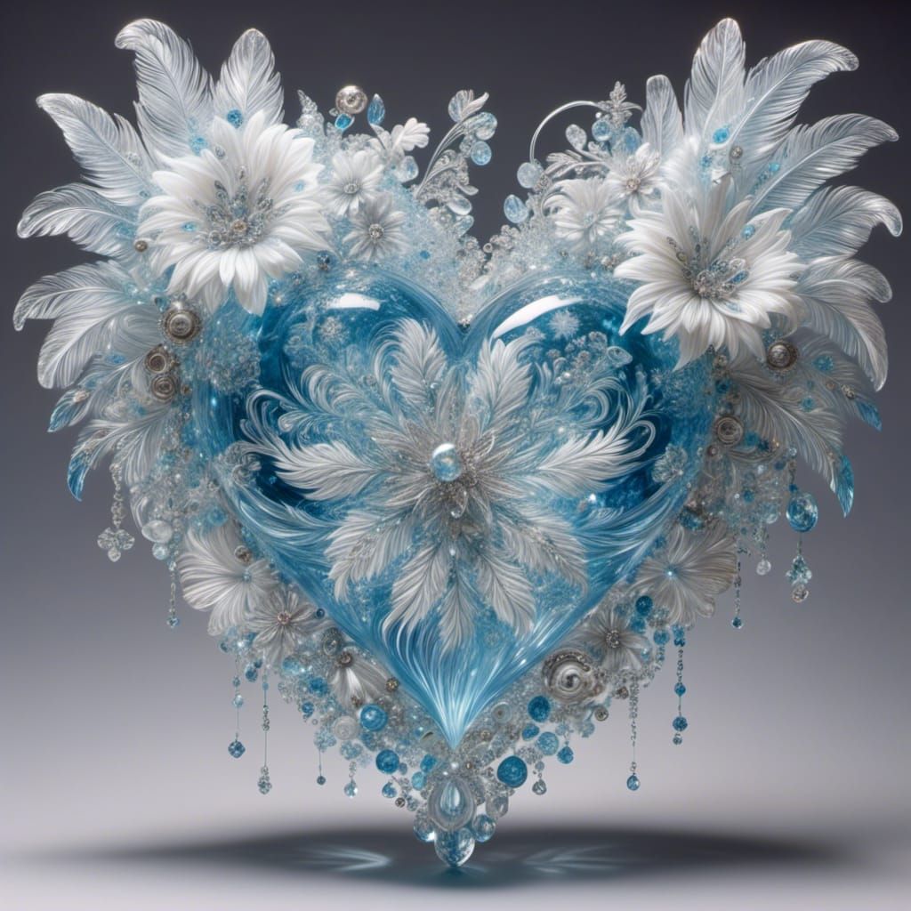 Crystal Heart with Feather Wings and Dog