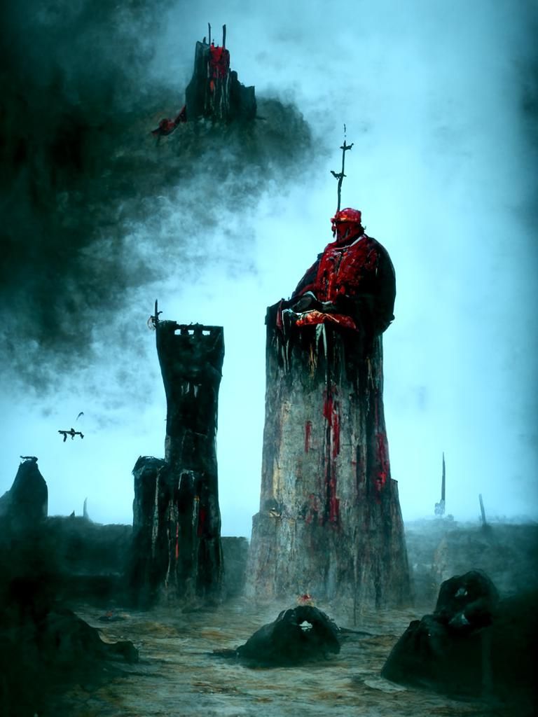 Dystopian Bishop Overlooking Doomed Flock