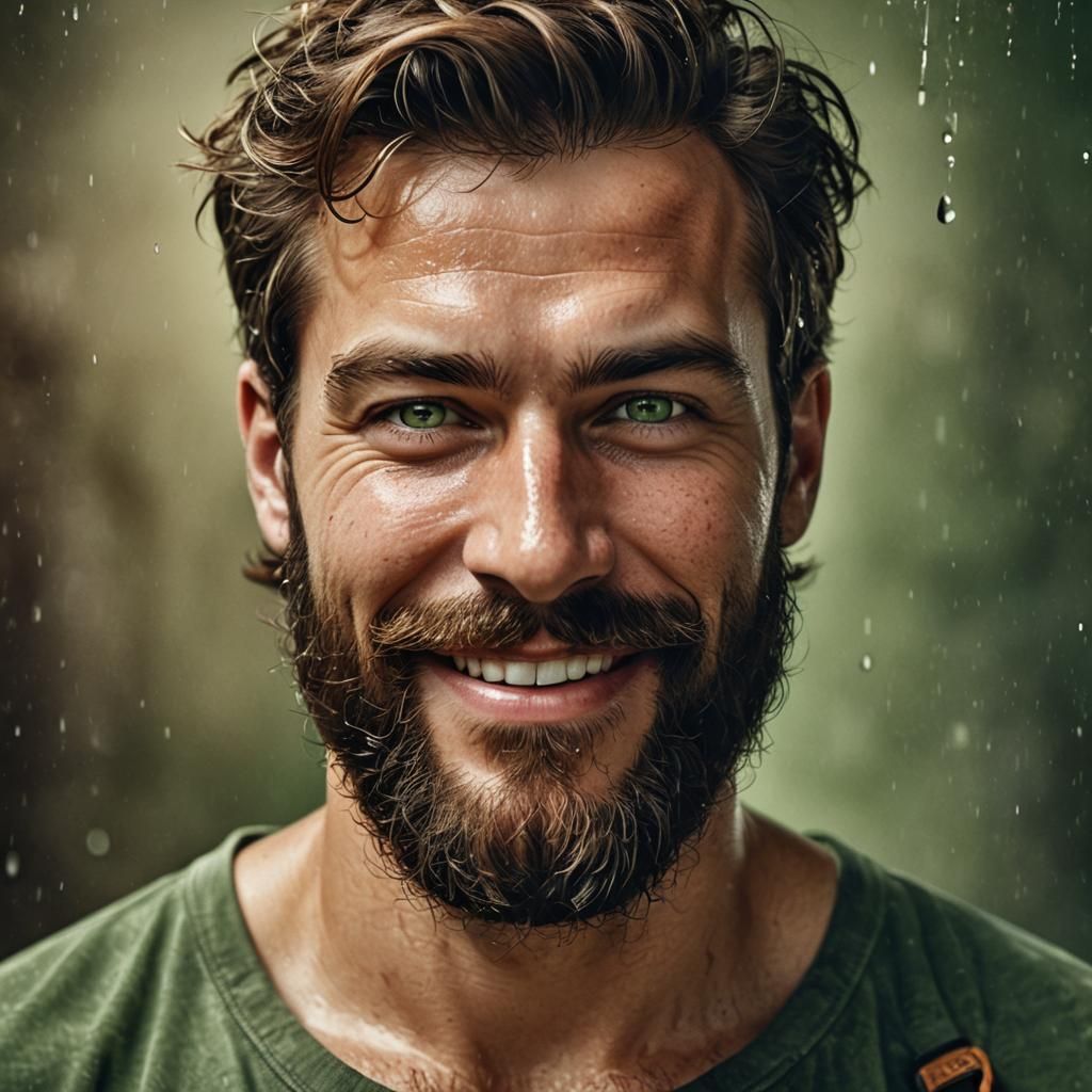 Handsome Plumber Smiling, Hyper-Realistic Digital Portrait